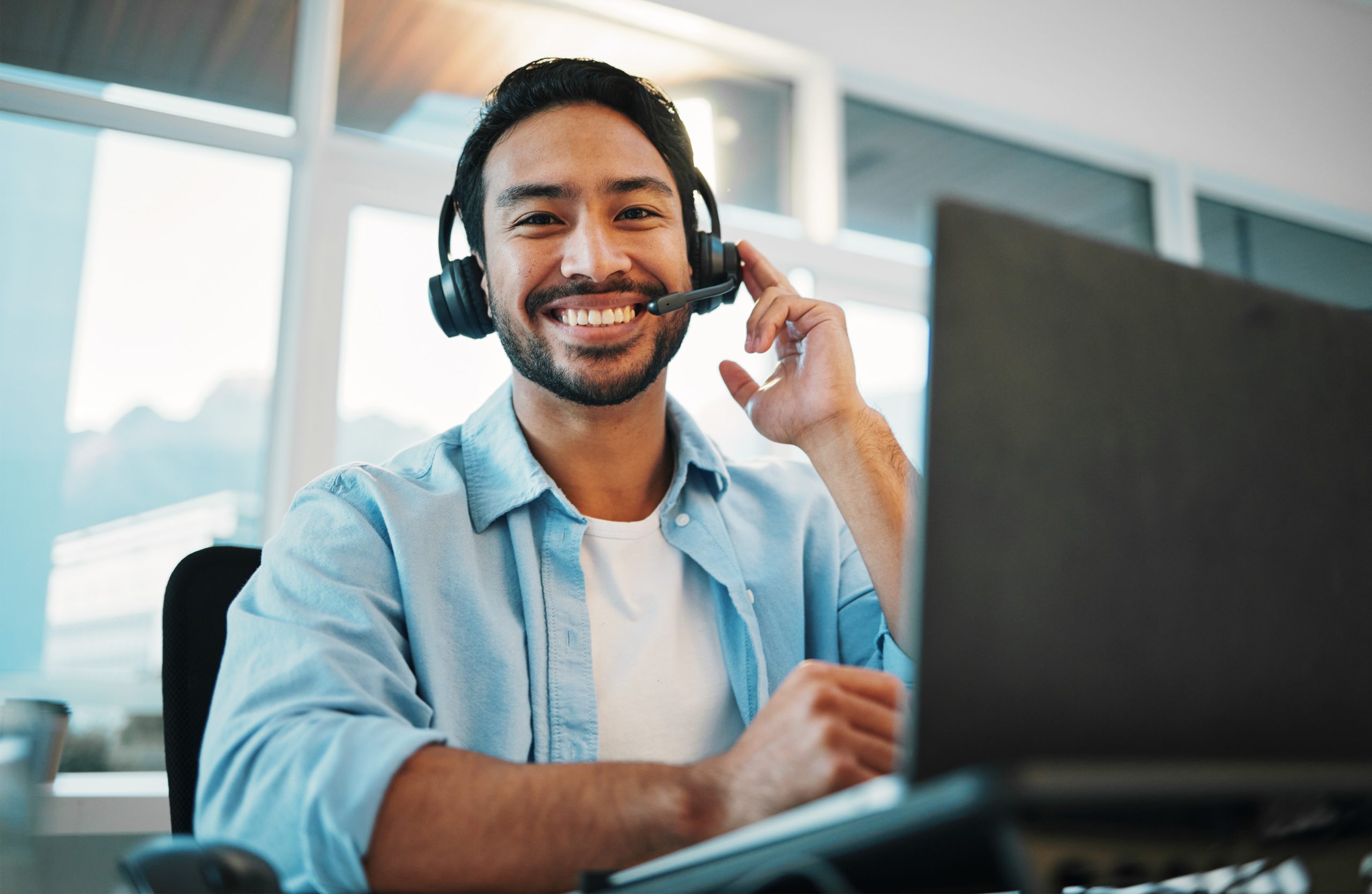 Technology support professional assisting a client